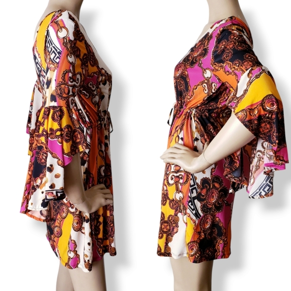 Baroque Print Multicolor Jersey Knit Dress By Pink Polkadot Size Small - Picture 4 of 8